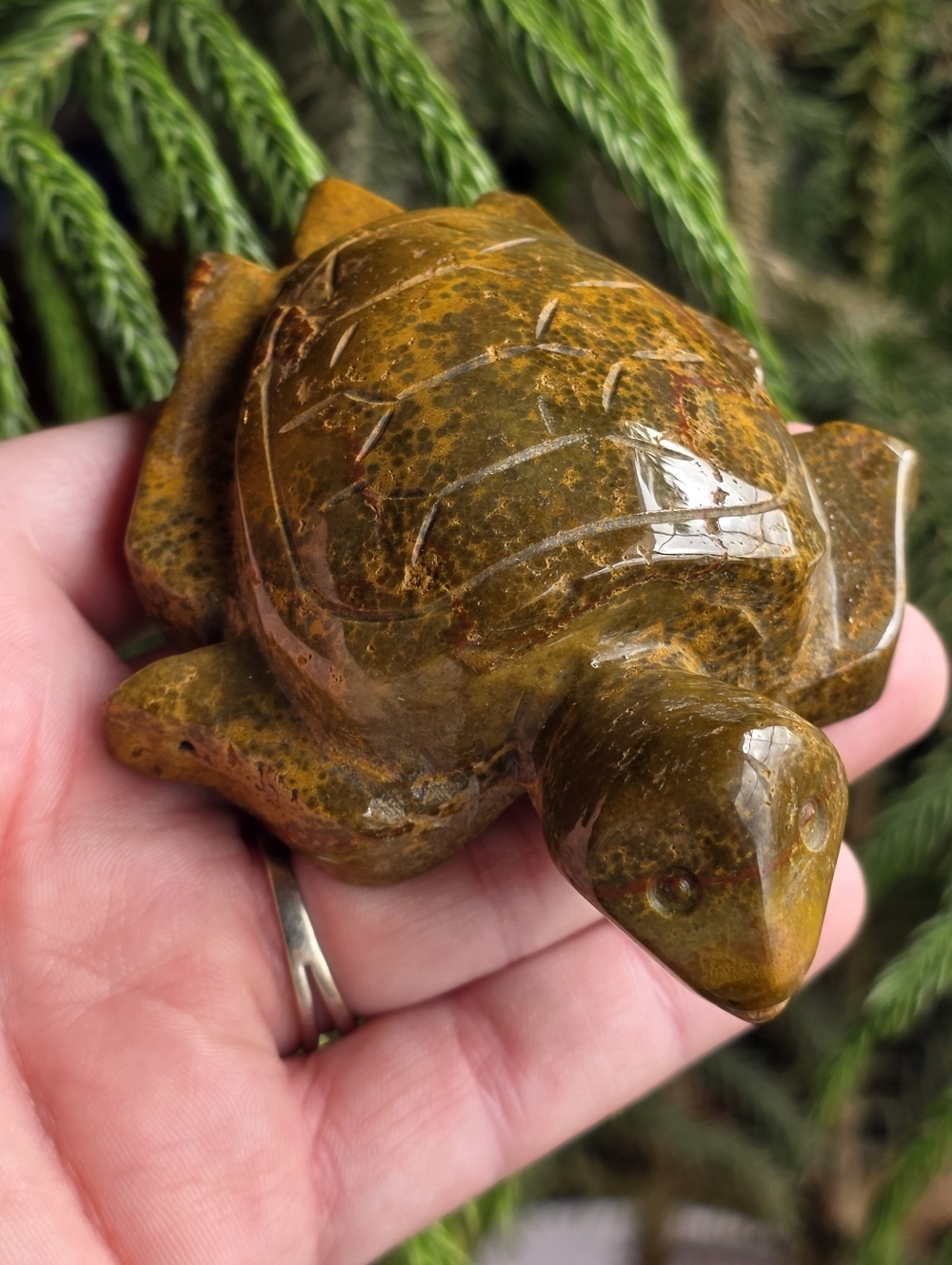 Ocean Jasper Turtle Carving Polished Crystal Figurine 4.12 Inch